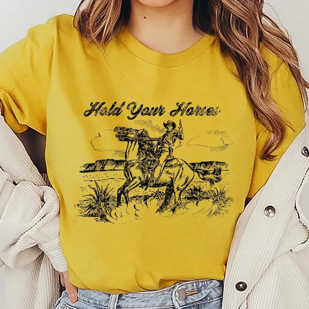 Yellow Graphic Tee with Cowboy Print